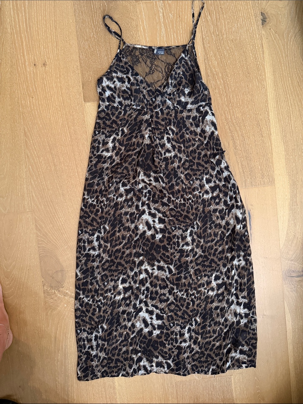 Sparkle & Fade Brown and Black Leopard Slip Dress with Lace Inset